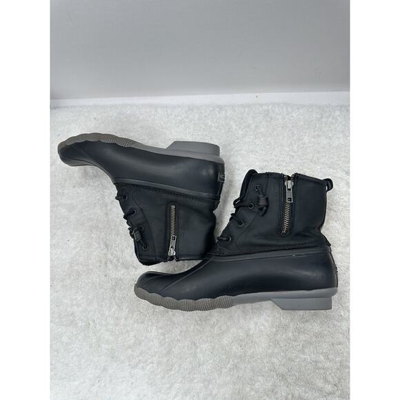 Sperry Boots Womens 10 Saltwater Lace Up Zip Ankle Duck Boot 86423 Black Leather - Picture 6 of 11